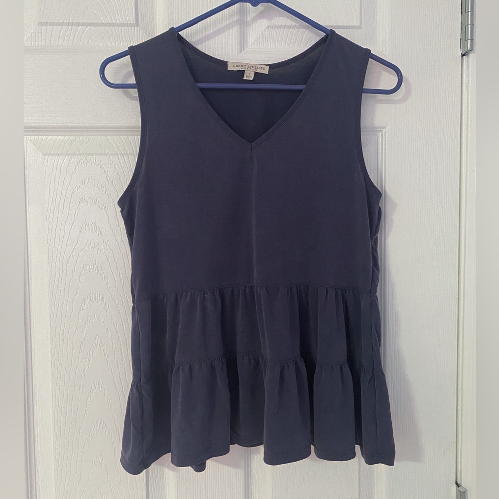 Relaxed Blue Peplum Tank Top